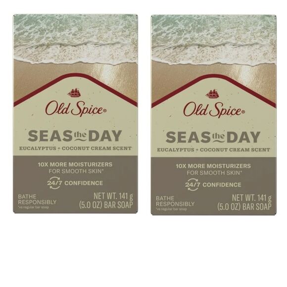 Lot of 2 Old Spice Bar Soap Seas with The Day Eucalyptus + Coconut Cream NEW - Picture 1 of 2